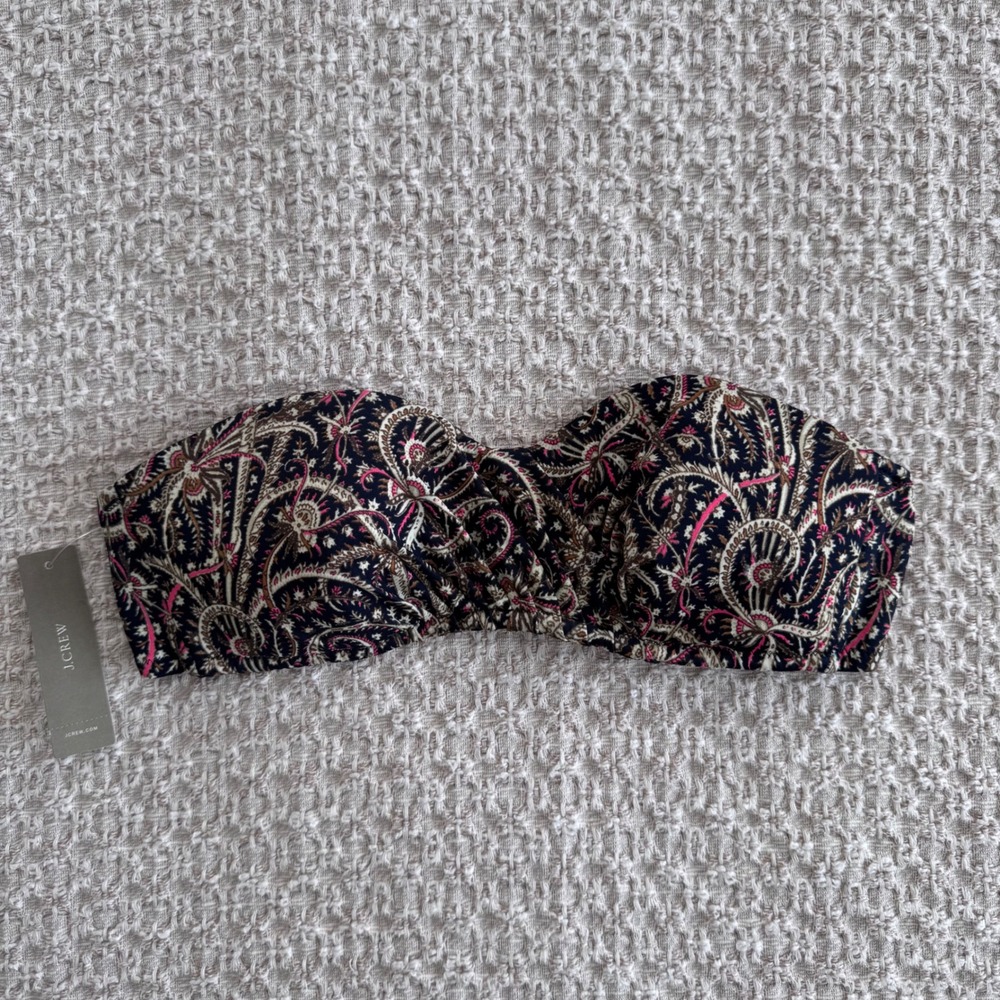 J.Crew Women's Paisley Bandeau Bikini Top Navy Pink XS New